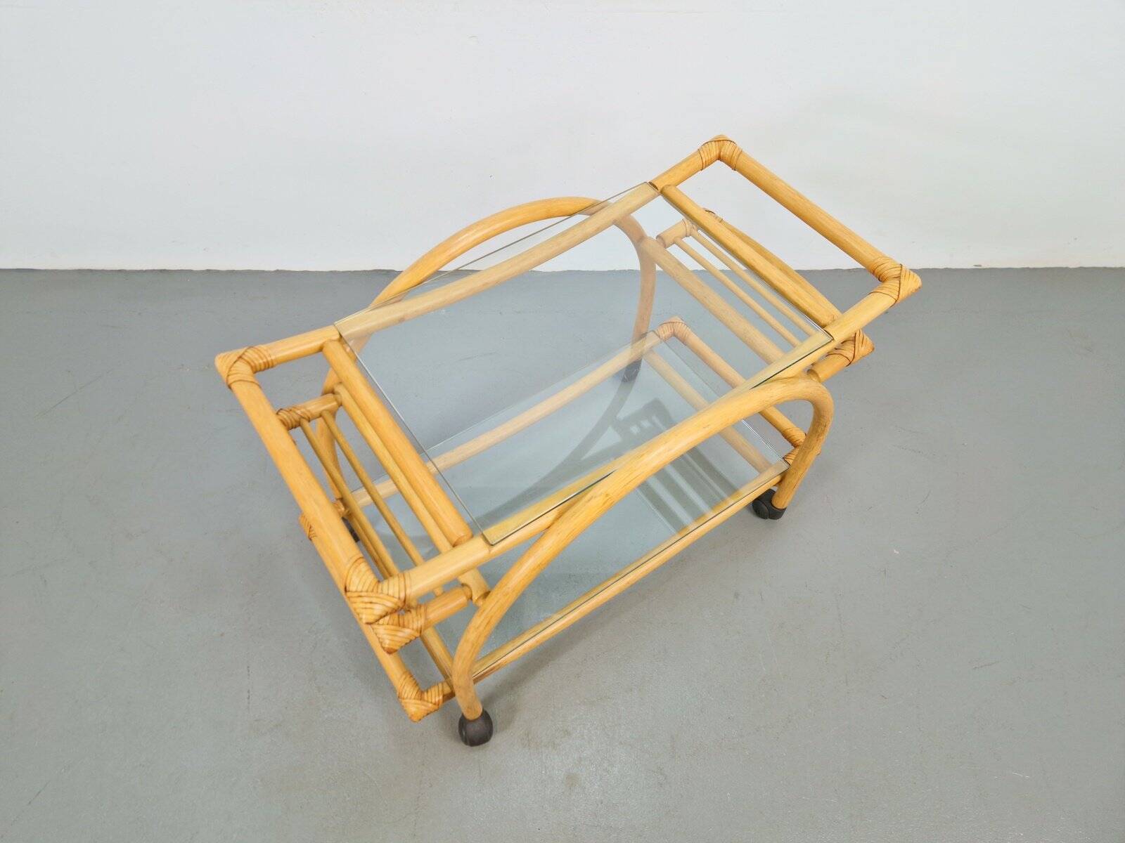 Vintage Trolley in Rattan, Bentwood and Leather, Italy, 1970s