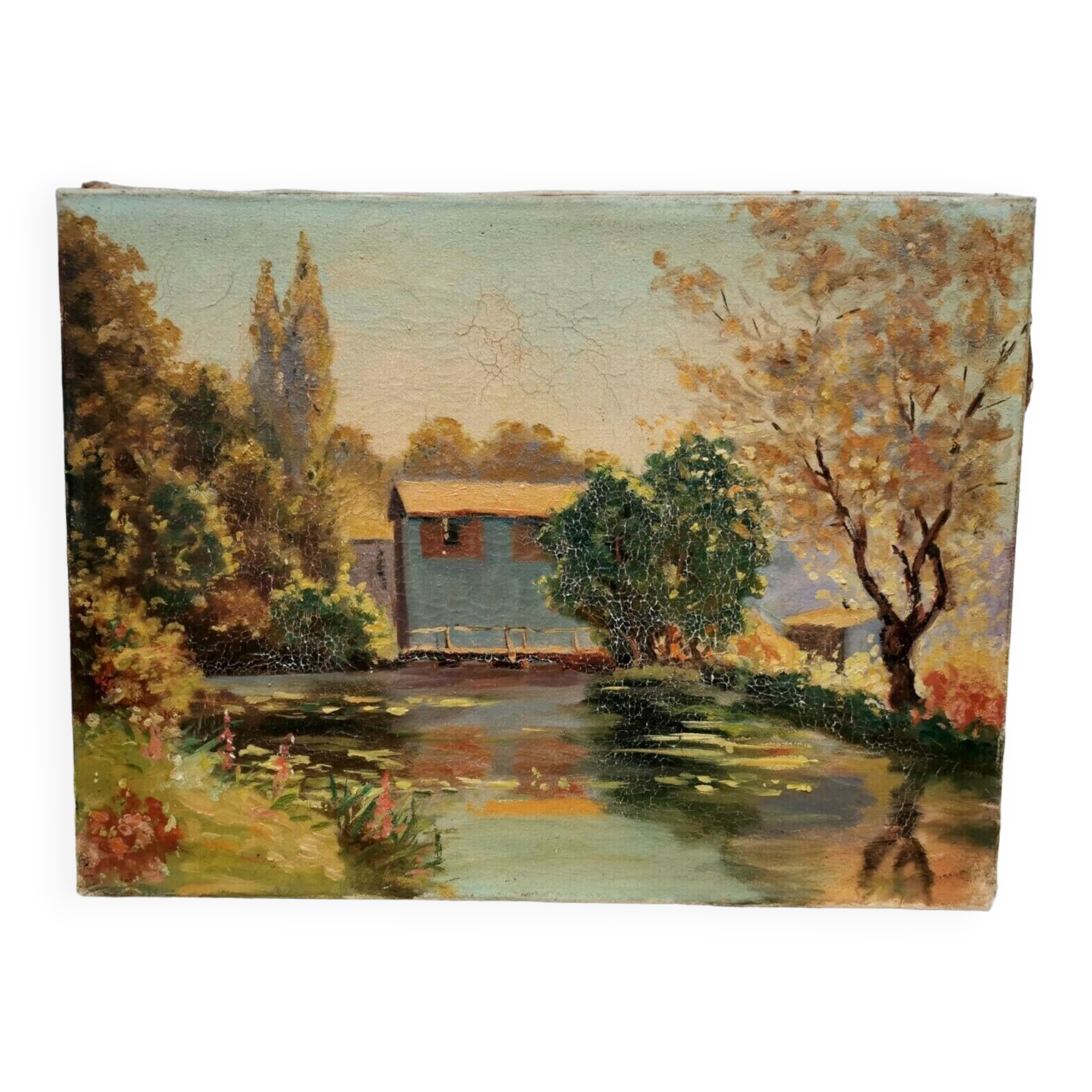 Old painting, Oil on canvas, beautiful landscape