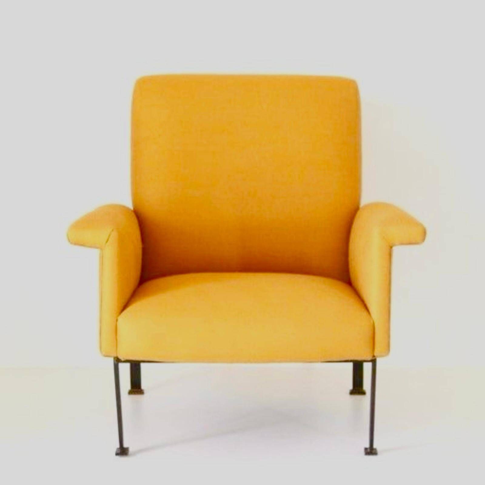 Eclectic Mid-Century Modern Sculptural Armchair in Mustard Yellow Fabric