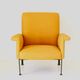 Eclectic Mid-Century Modern Sculptural Armchair in Mustard Yellow Fabric