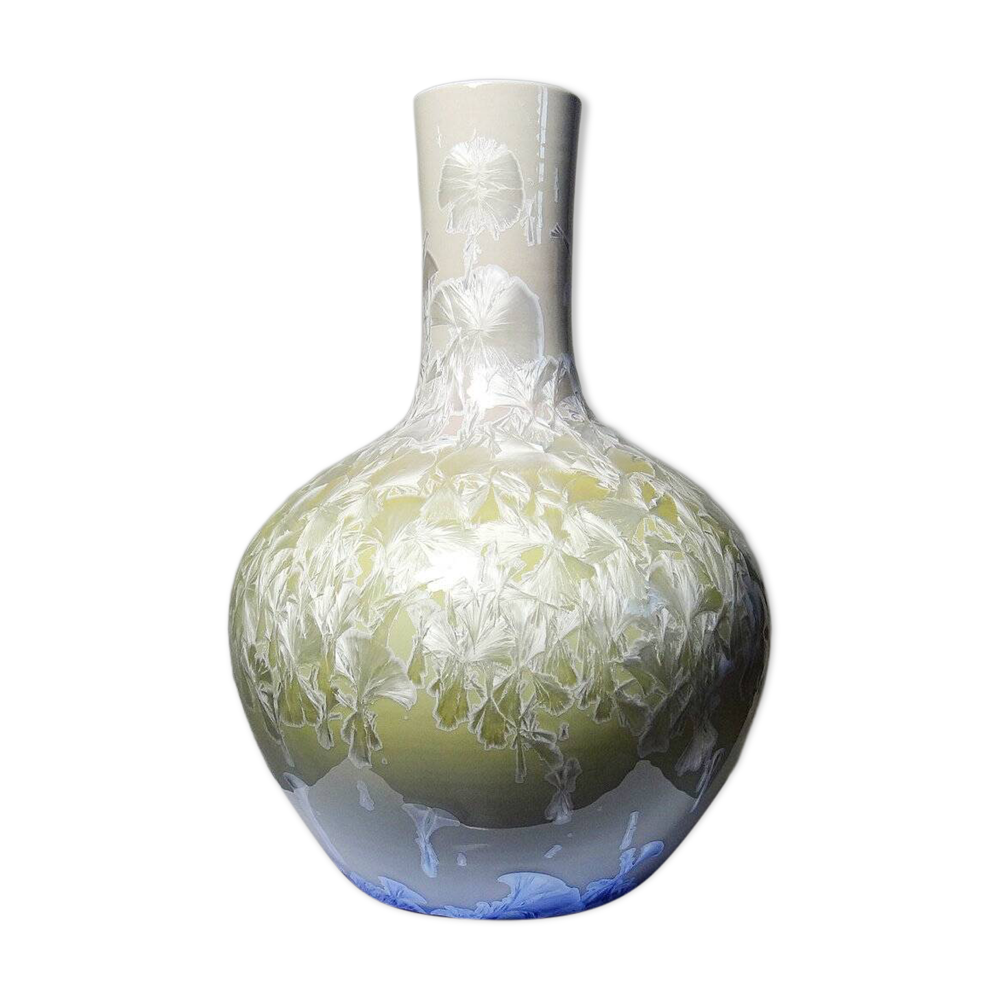 Vintage Jingdezhen Zhi porcelain globular vase with crystalline glazes.