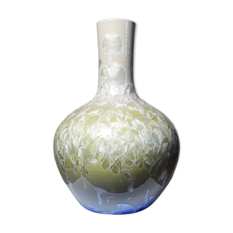 Vintage Jingdezhen Zhi porcelain globular vase with crystalline glazes.