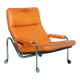 60s cognac leather designer armchair, mid-century modern leather lounge chair.
