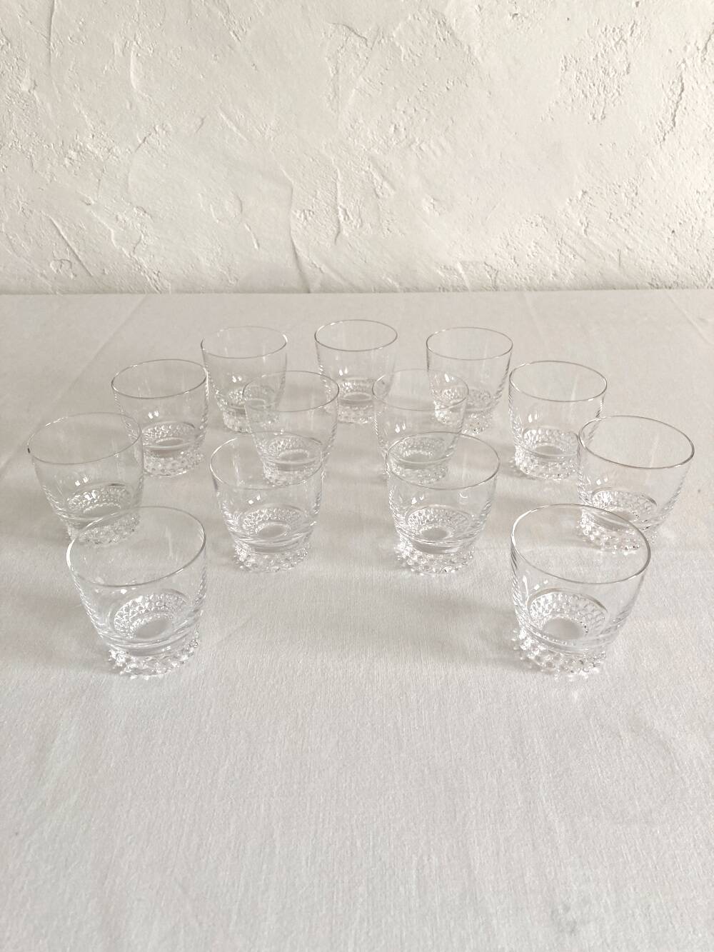 13 crystal white wine glasses, 1950s