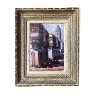 Orientalist painting "Animated street scene" signed + frame