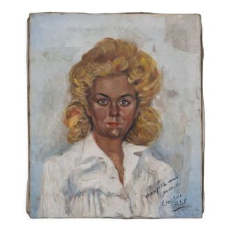 Oil on canvas by Christine Petit Blonde woman Jeannette mid-twentieth
