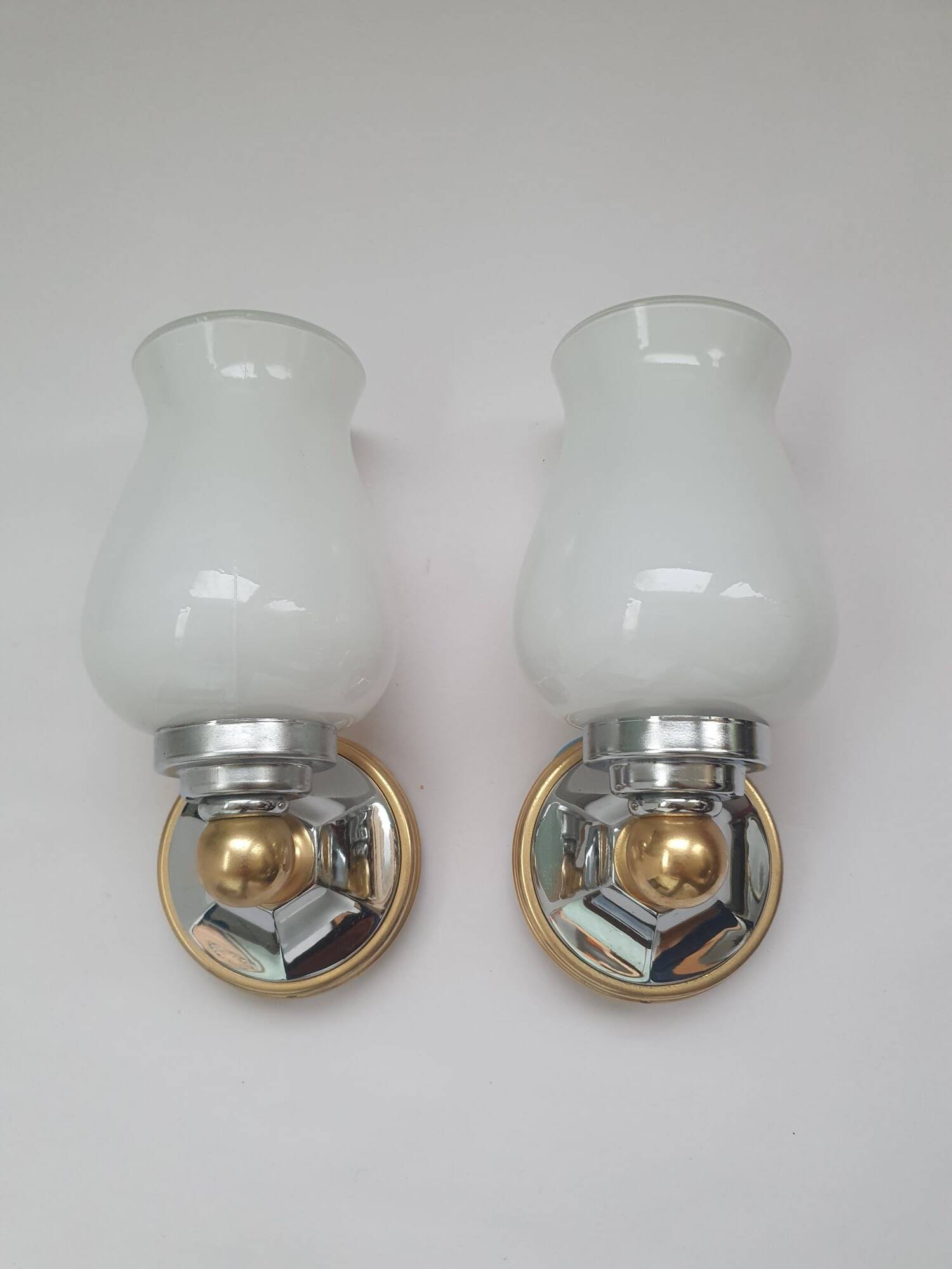 Pair of vintage bathroom gold and silver wall lights