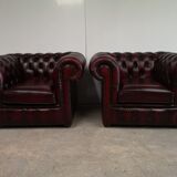Chesterfield burgundy leather armchairs