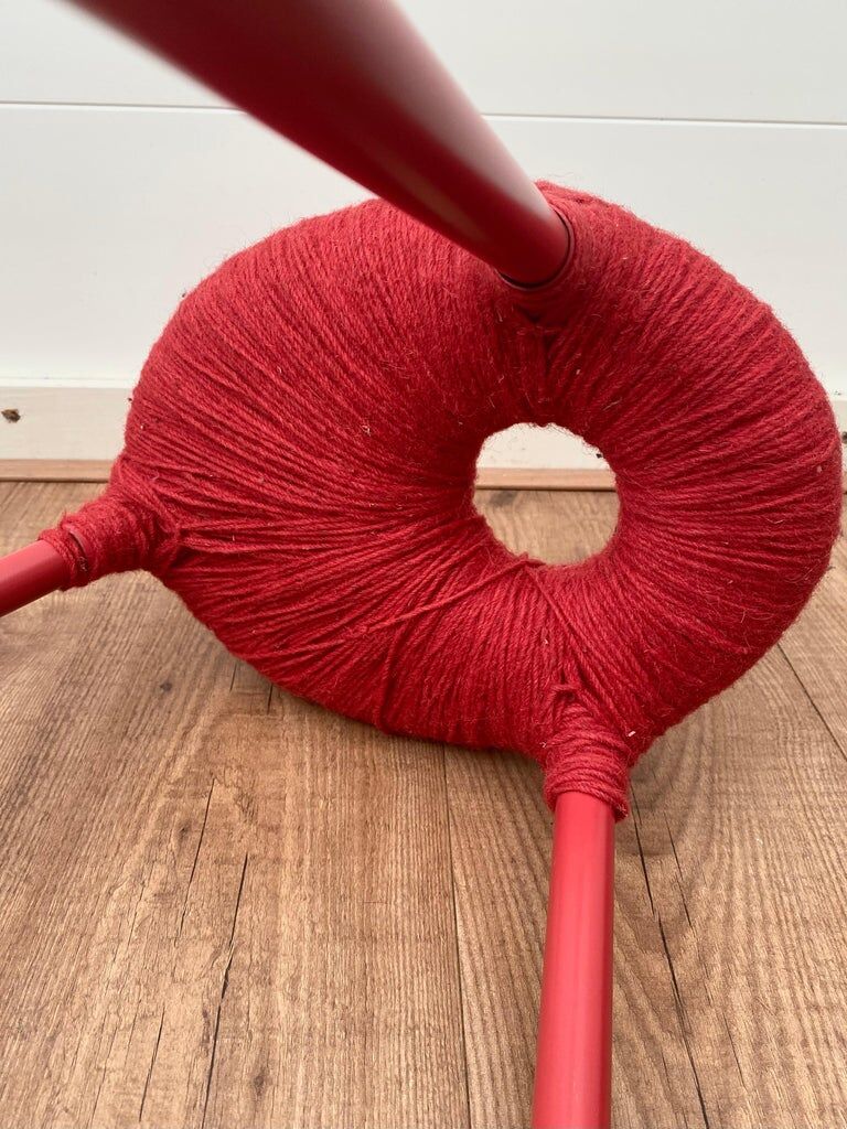 Ikea Red Metal and Wool Three pod Stool, Model Eskilstuna, 1990s