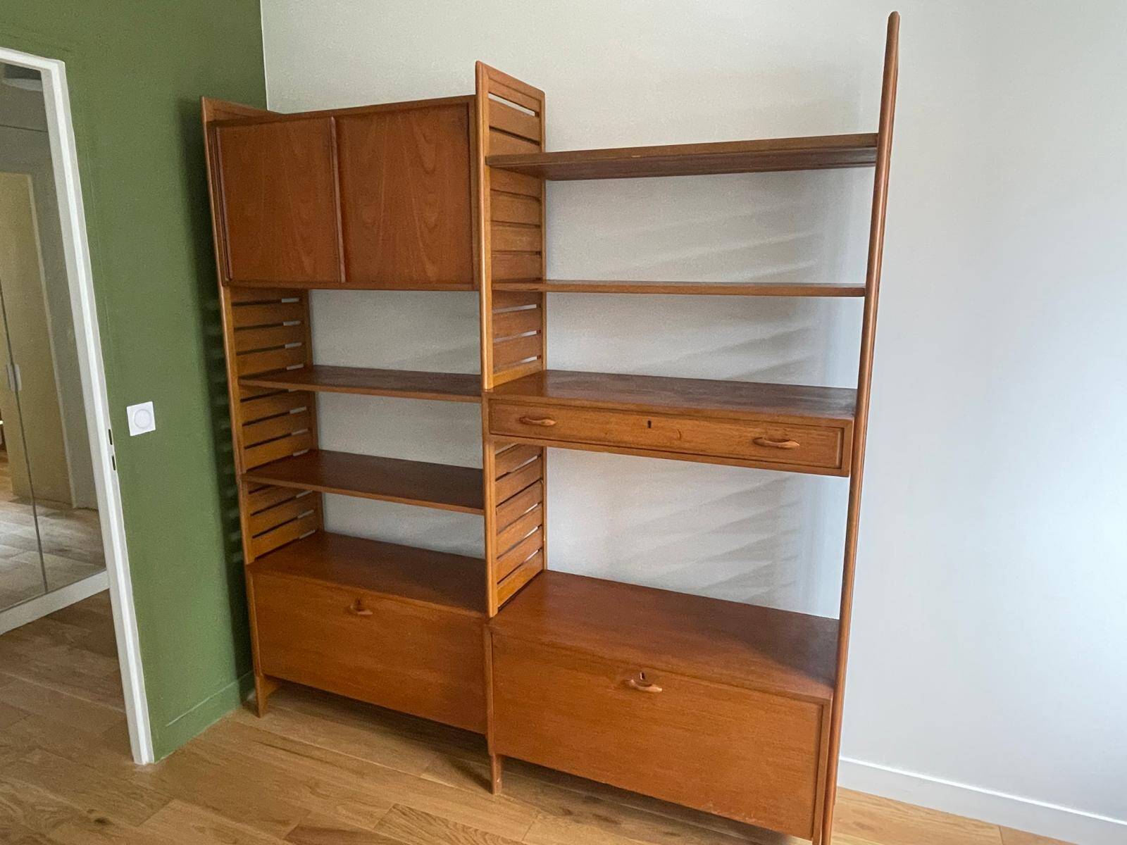 Modular Ladderax shelf in teak, 2 bays, Staples