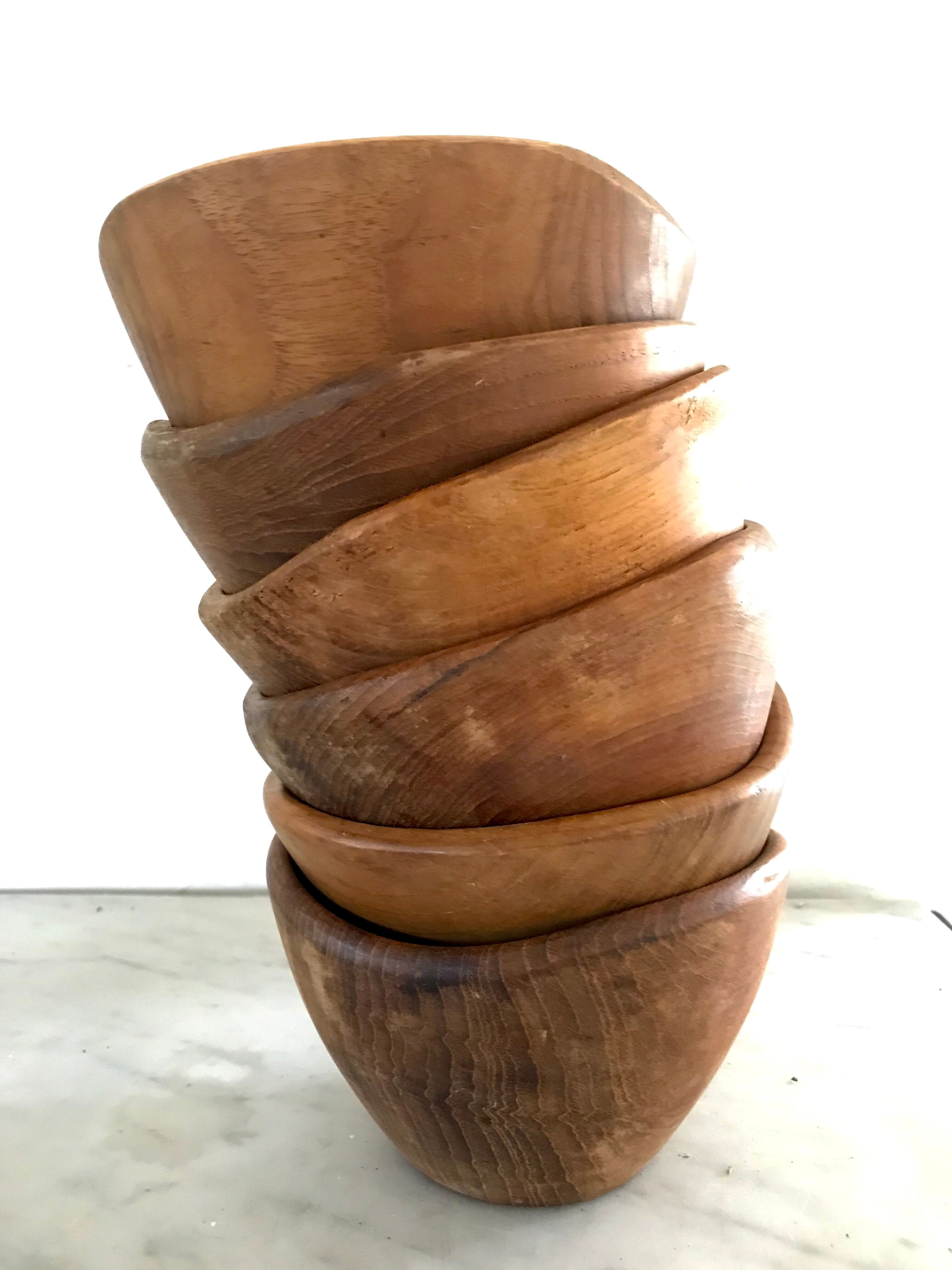 Saladier et ses bols en bois vintage