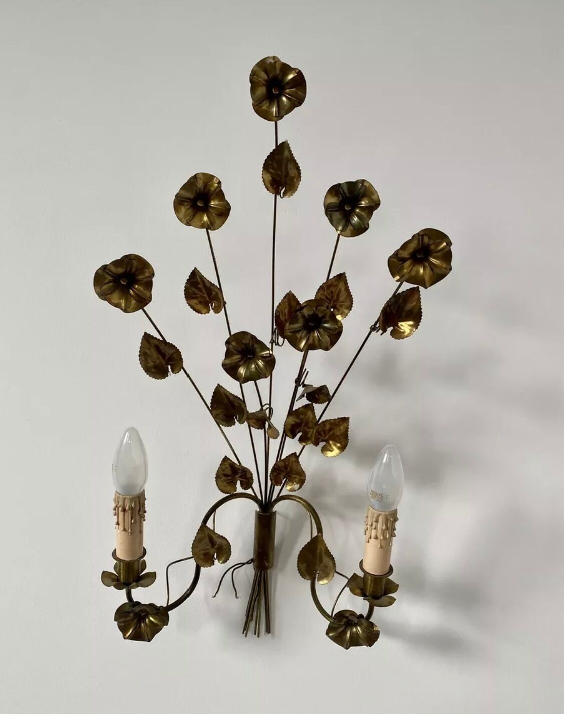 Wall lamp golden brass flowers style Hollywood Regency year 70