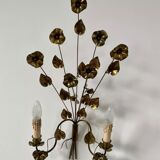 Wall lamp golden brass flowers style Hollywood Regency year 70