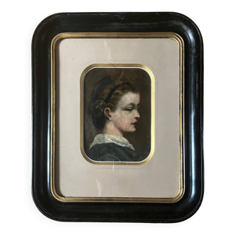 Tableau HST/P "Portrait de famille, Jeune femme" XIX° + cadre