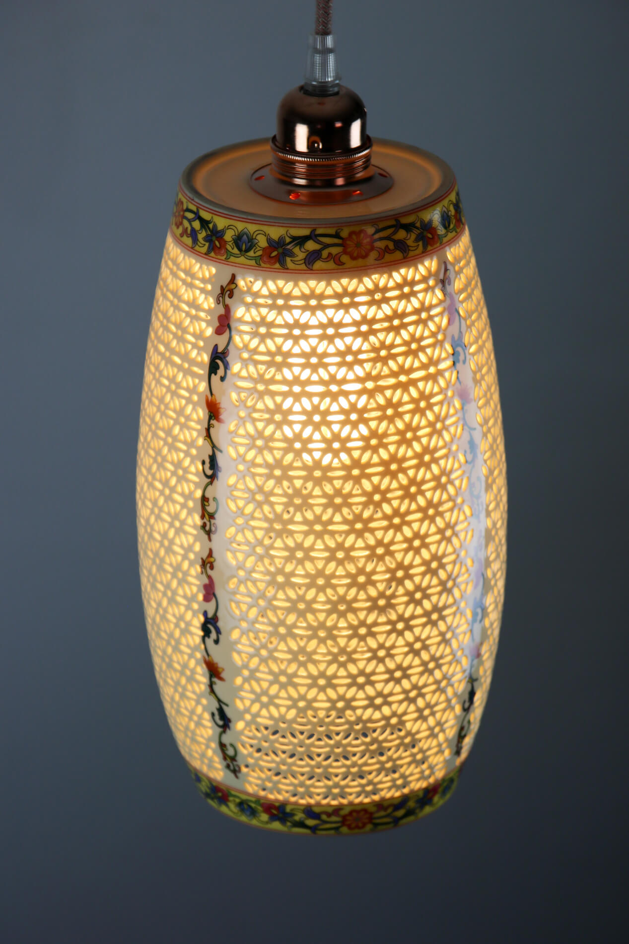 Pair of vintage oriental ceramic pendant lights, 1980s