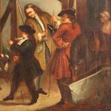 English painting oil on canvas genre scene from 18th century
