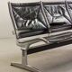 Charles Eames Black Leather 3-Seat Tandem Sling Airport Bench Herman Miller