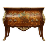 Curved jump commode in Louis XV style, stamped in marquetry.