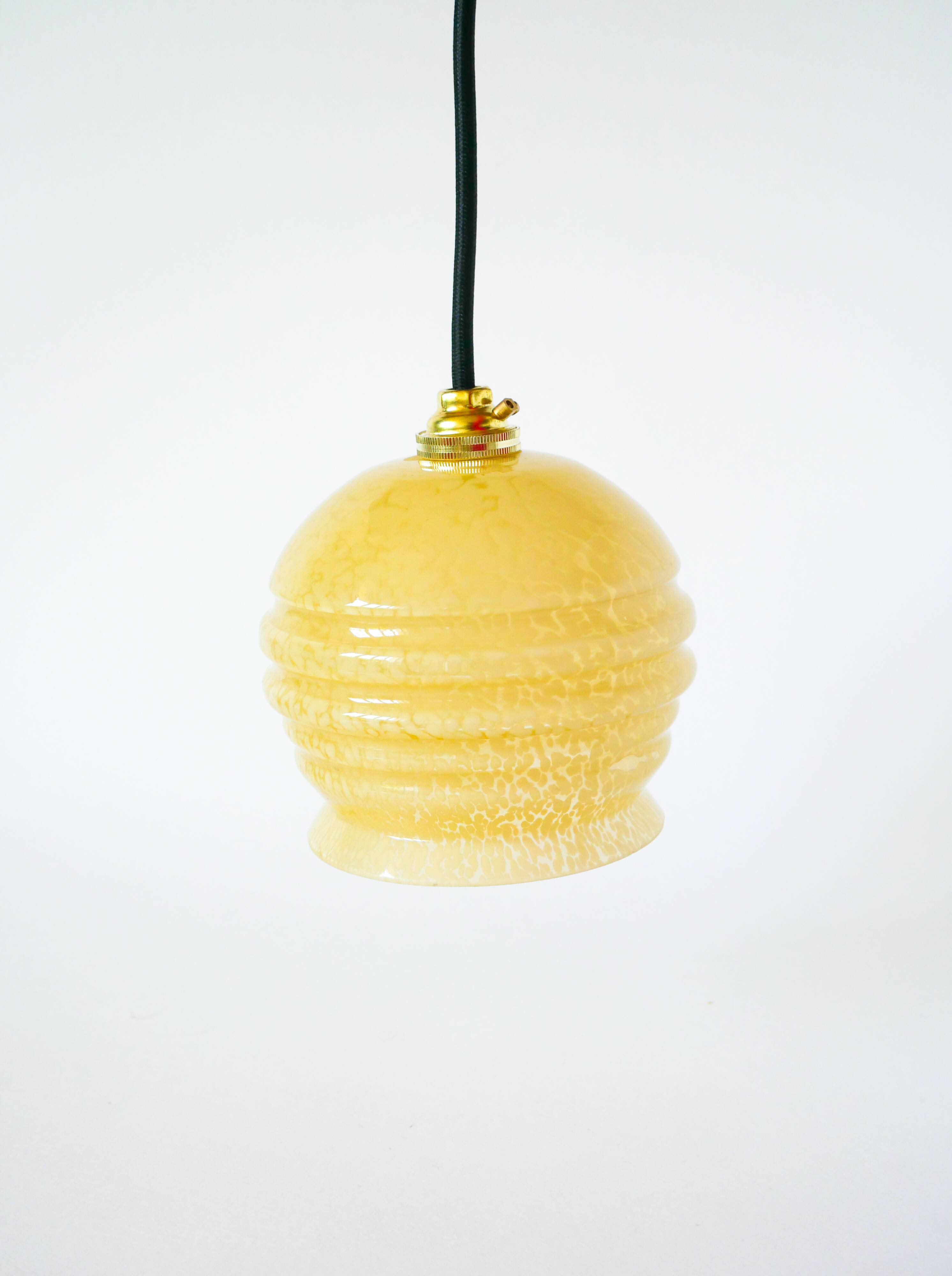 Small glass ball pendant from Clichy with flared neck, Yellow, 1930