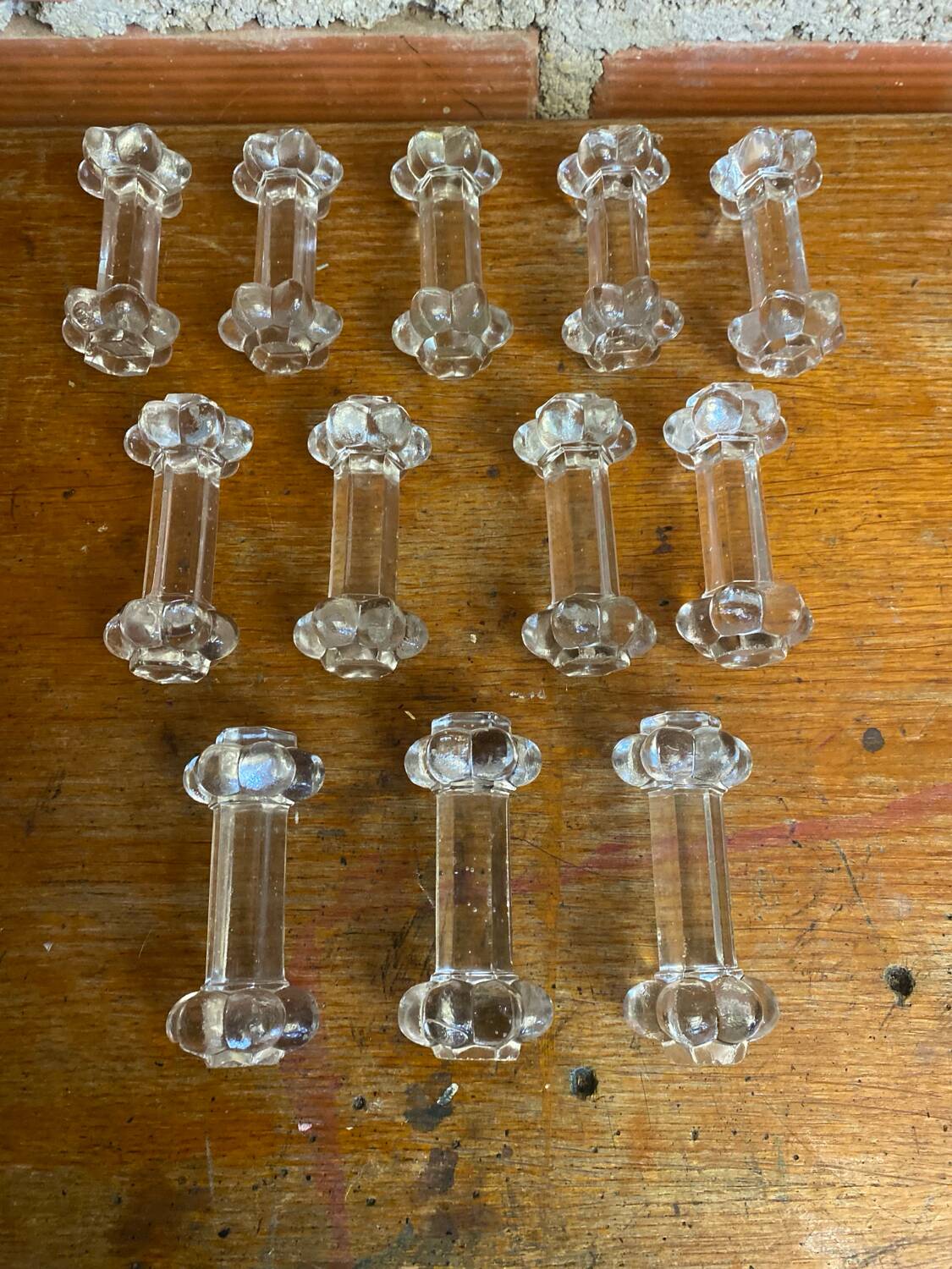 Set of 12 Antique Molded Bubble Glass Knife Rests Vintage Tableware
