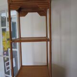 Storage column, bookcase in wood and woven rattan