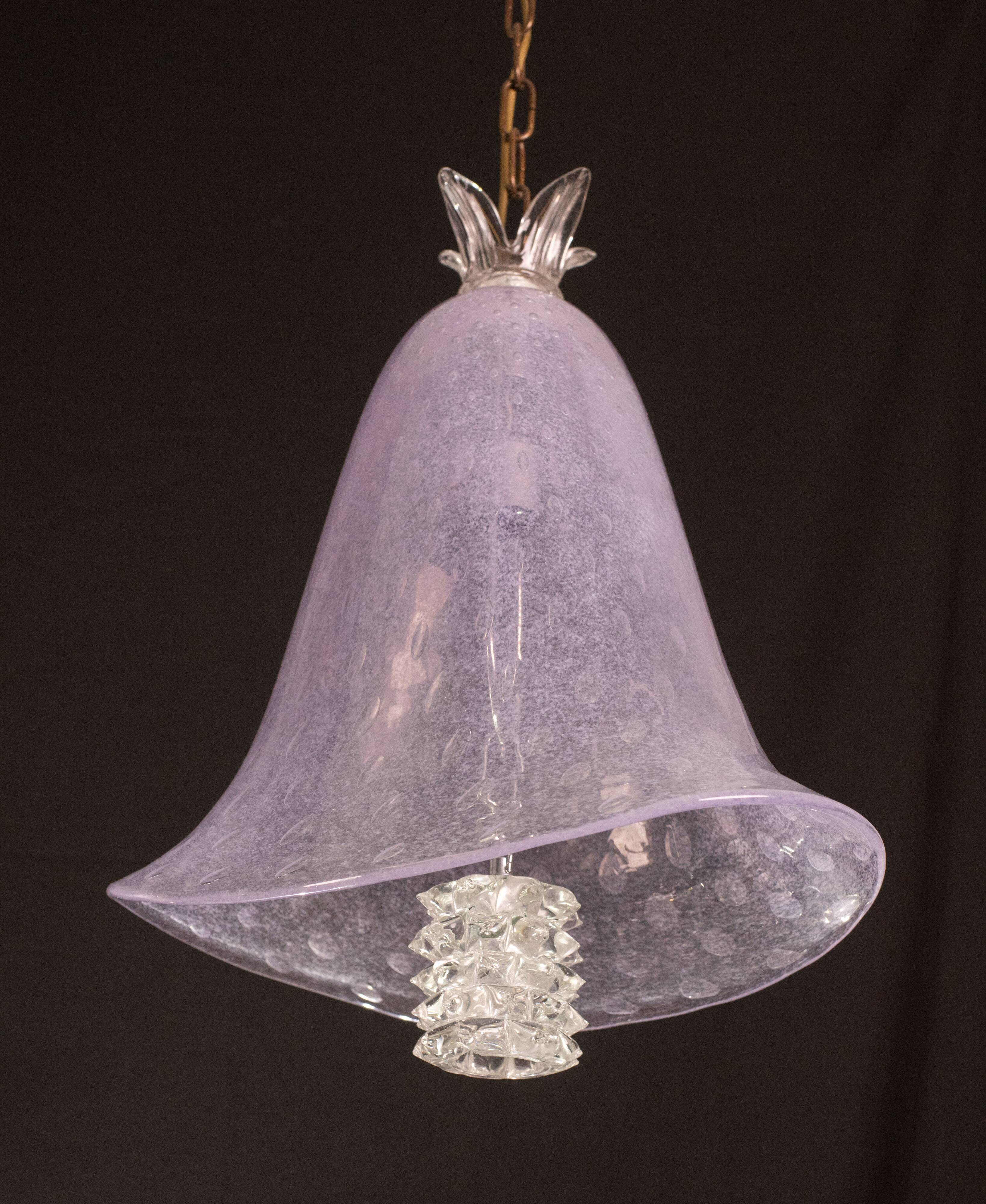 Elegant Barovier e Toso Lantern in Bubble Glass with a Rostrato glass element