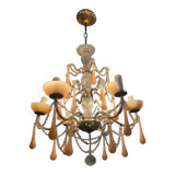Superb antique brass/glass/opaline Murano chandelier