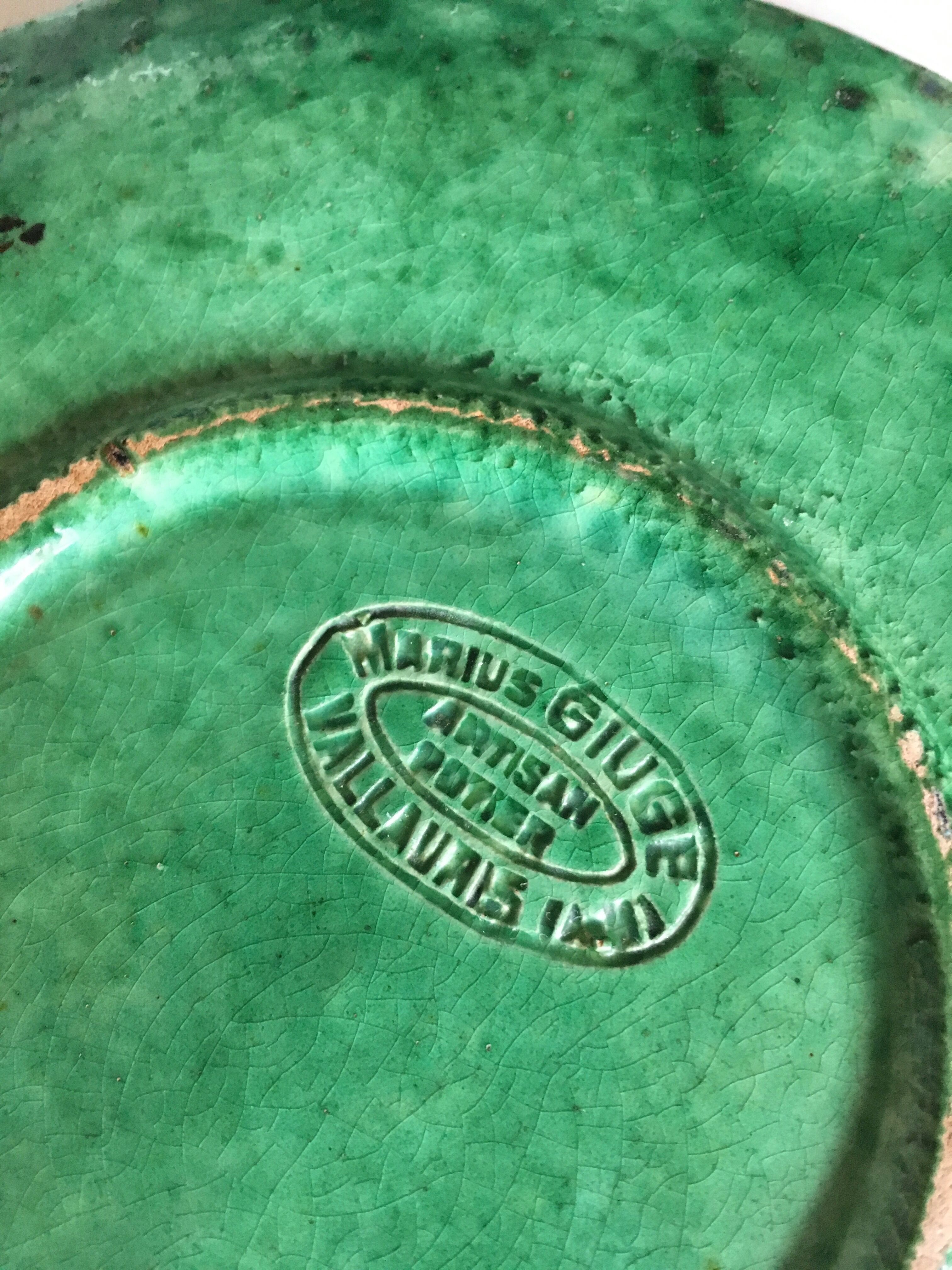 Green glazed ceramic pitcher, marius giuge at vallauris 50's