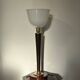 Art Deco lamp made of wood, brass, and opaline.