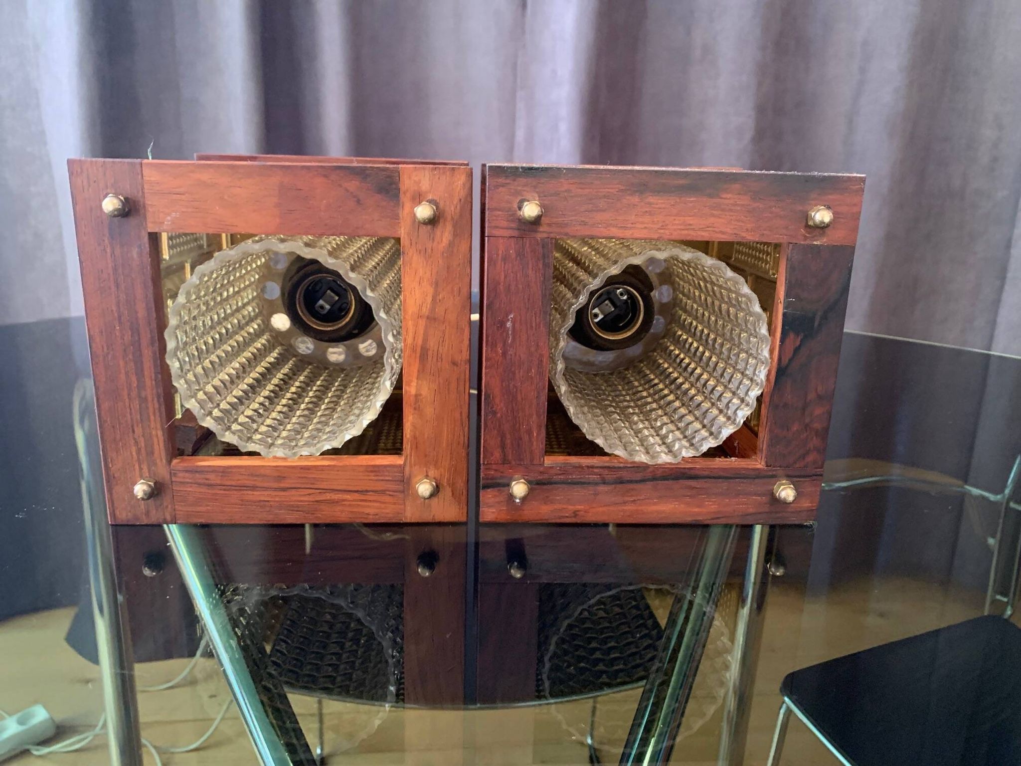 A pair of ceiling lamps designed by Erik Höglund, Kosta Boda, Sweden, 1960s