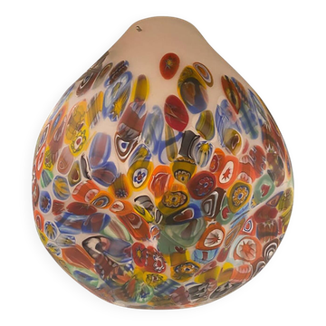 Contemporary Murano Style White With Murrise Multicolor Pendant