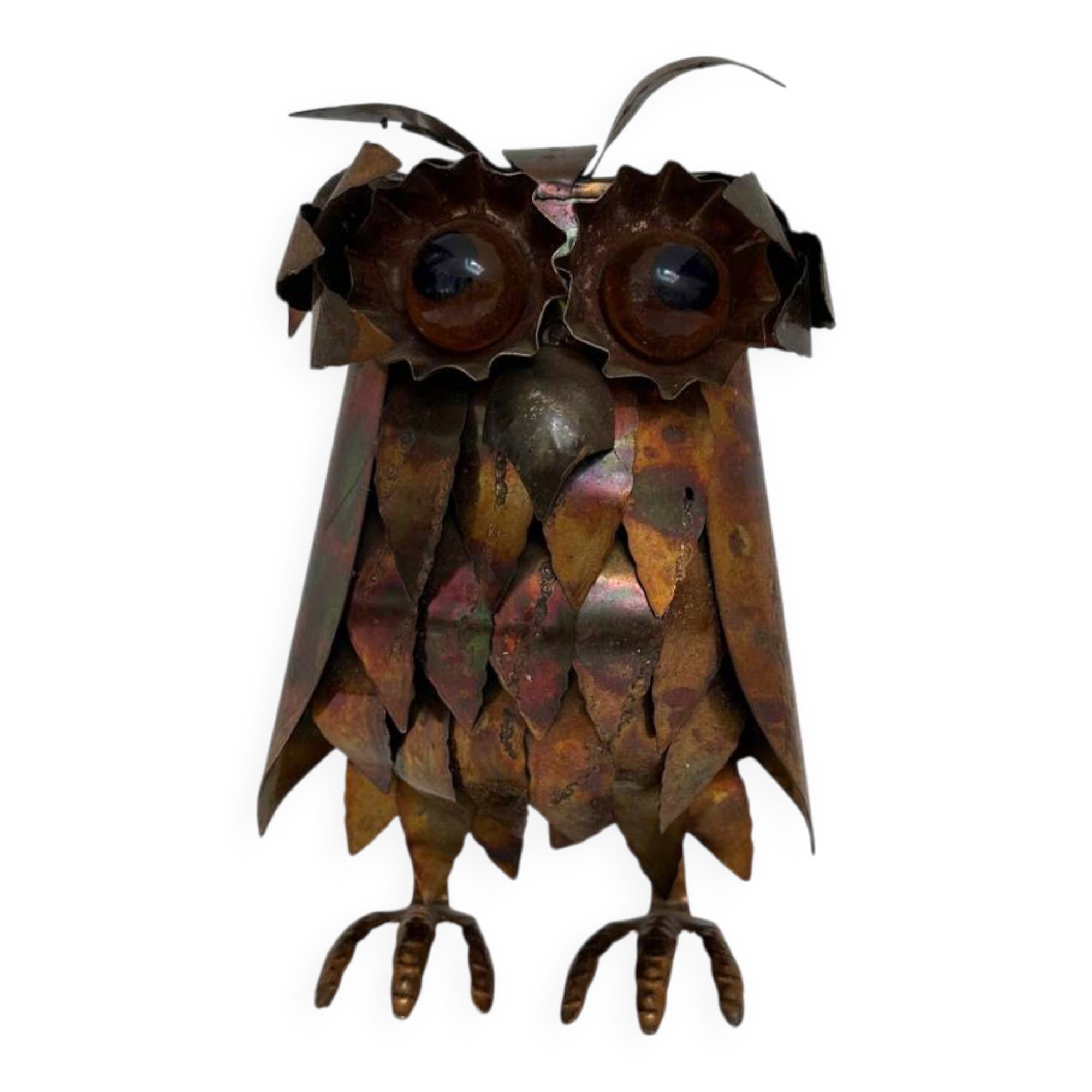 Brutalist owl sculpture, vintage 1970s