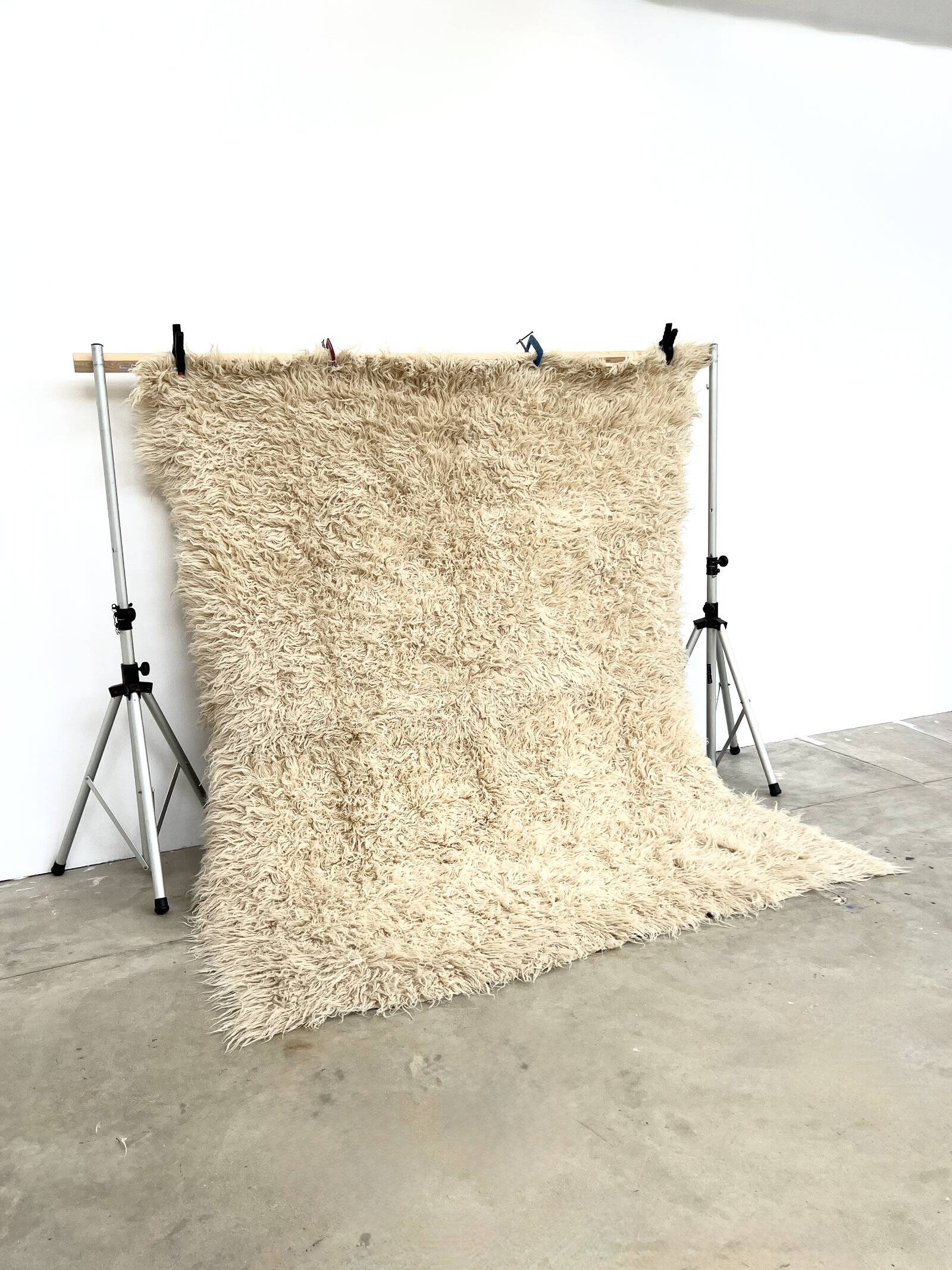 Vintage Flokati rug pure virgin wool 260 × 220 cm 1970s
