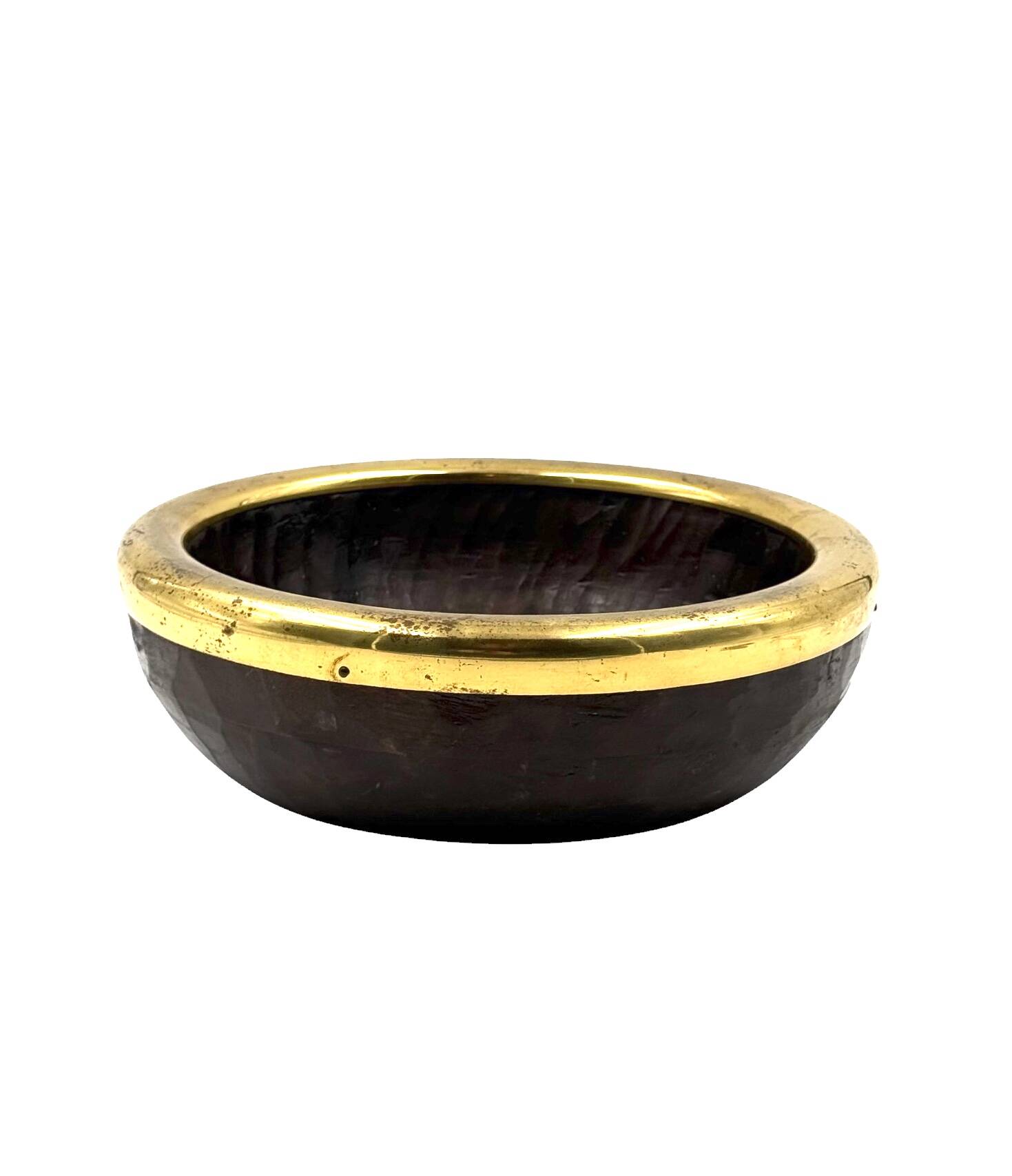Mid-century brass and wood bowl, Italy 1970s