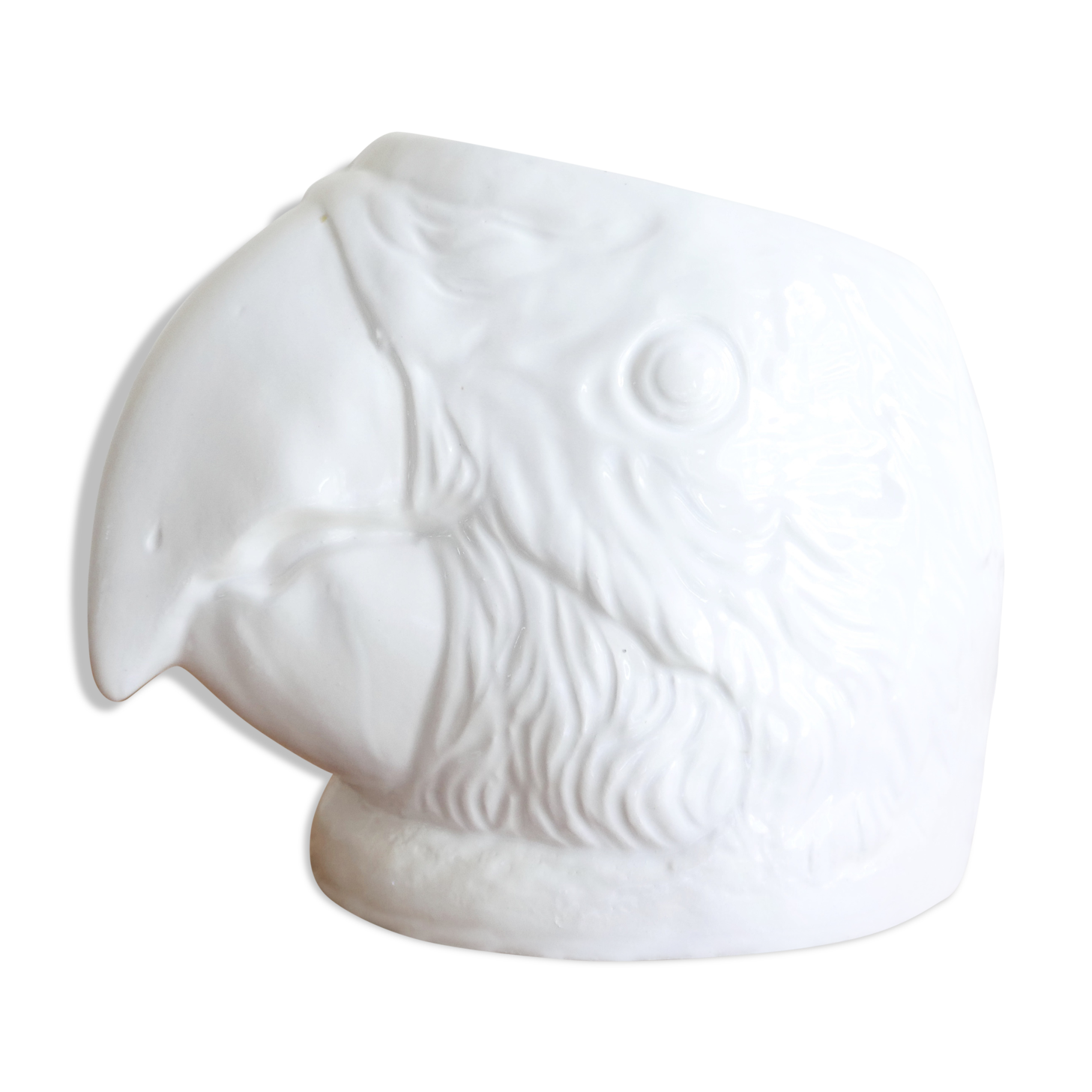 Vintage ceramic pot cover: parrot head, 80s