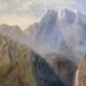19th century HST painting "lively mountain village with torrent and waterfall"