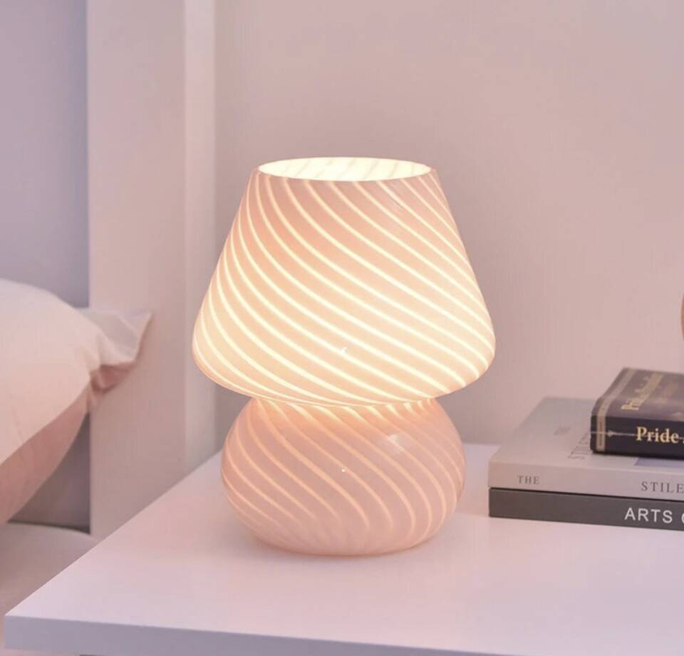 Pink glass mushroom lamp