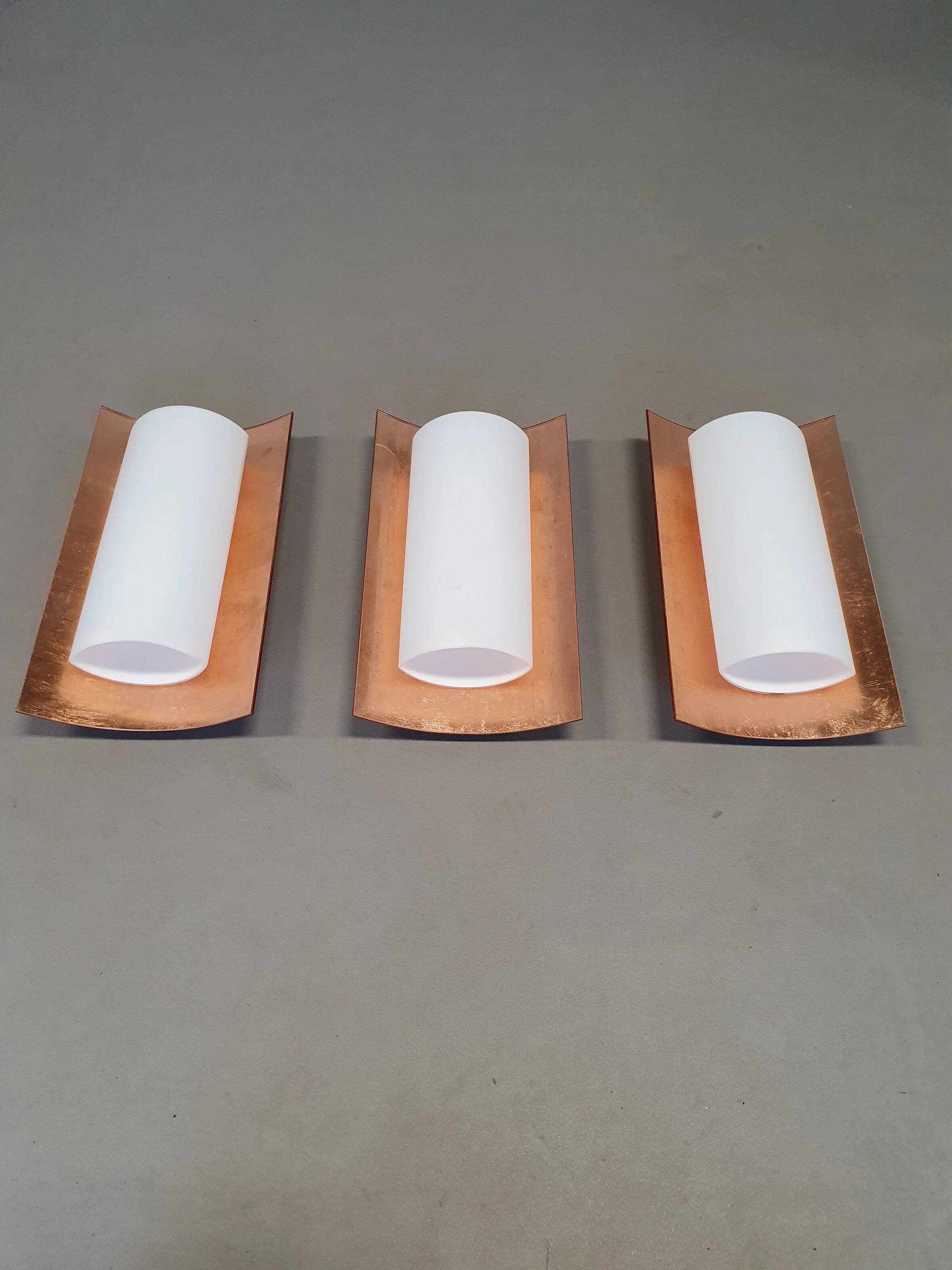 3 x Bankamp Leuchten sconces / wall lights '80s white glass / glass with a layer of copper