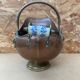 Antique copper & brass ash bucket + porcelain handle