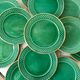 dessert service 12 dessert plates and a green and golden Art Deco cake dish 40s