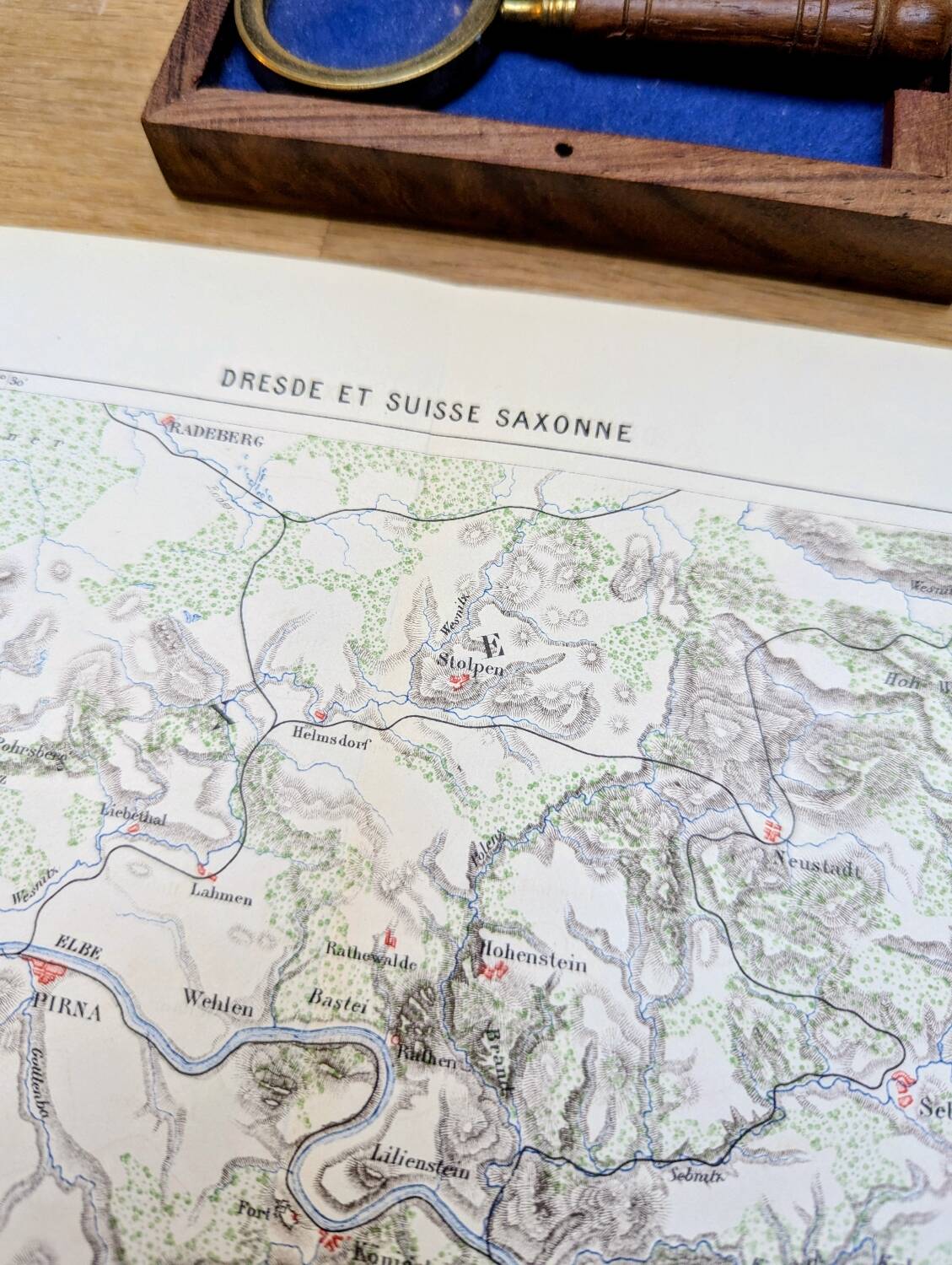 Dresden and Saxon Switzerland, original map printed in 1879.