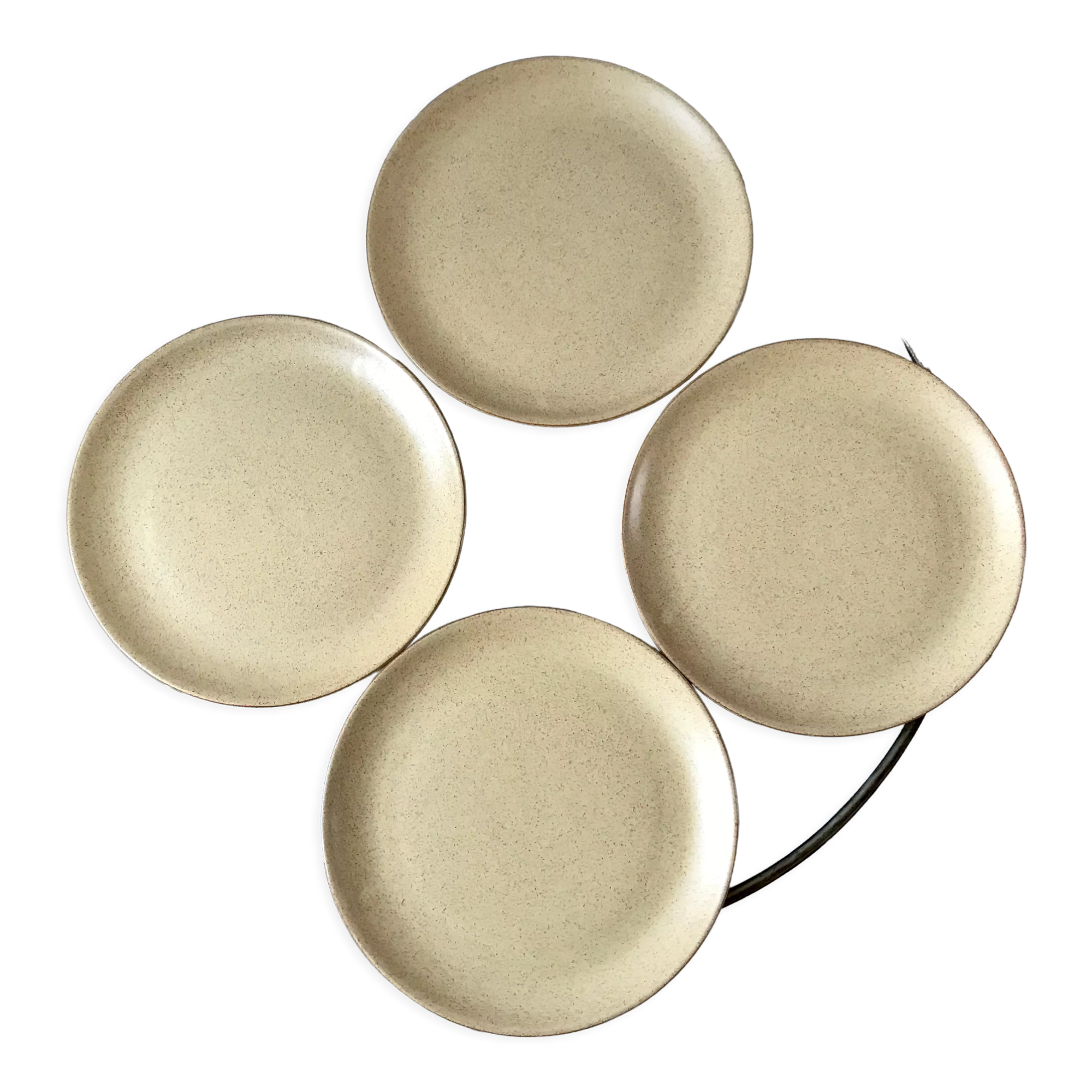 Set of 4 large flat plates in light stoneware made in France 60s and 70s