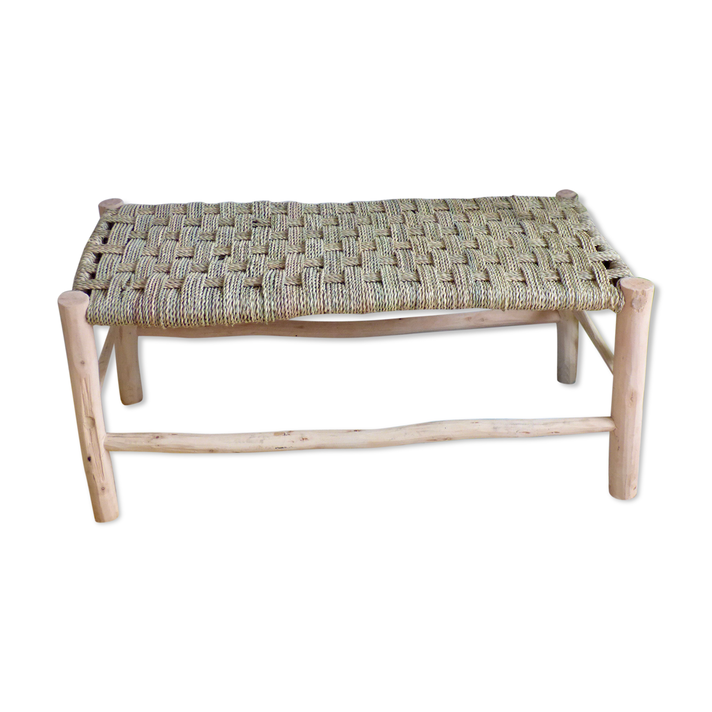 Lemon tree wood bench and braided palm leaf