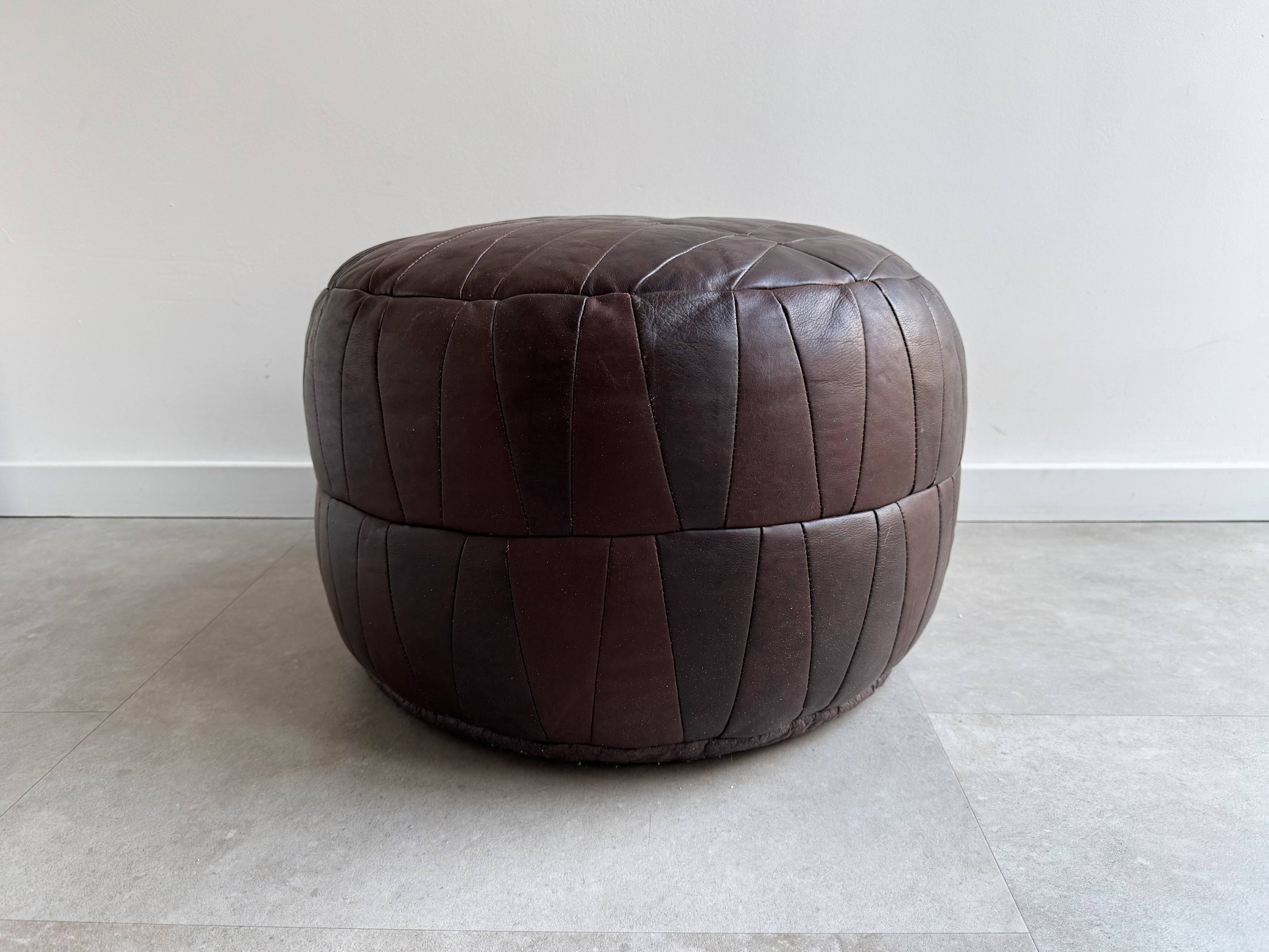 Vintage dark brown patchwork ottoman / poof