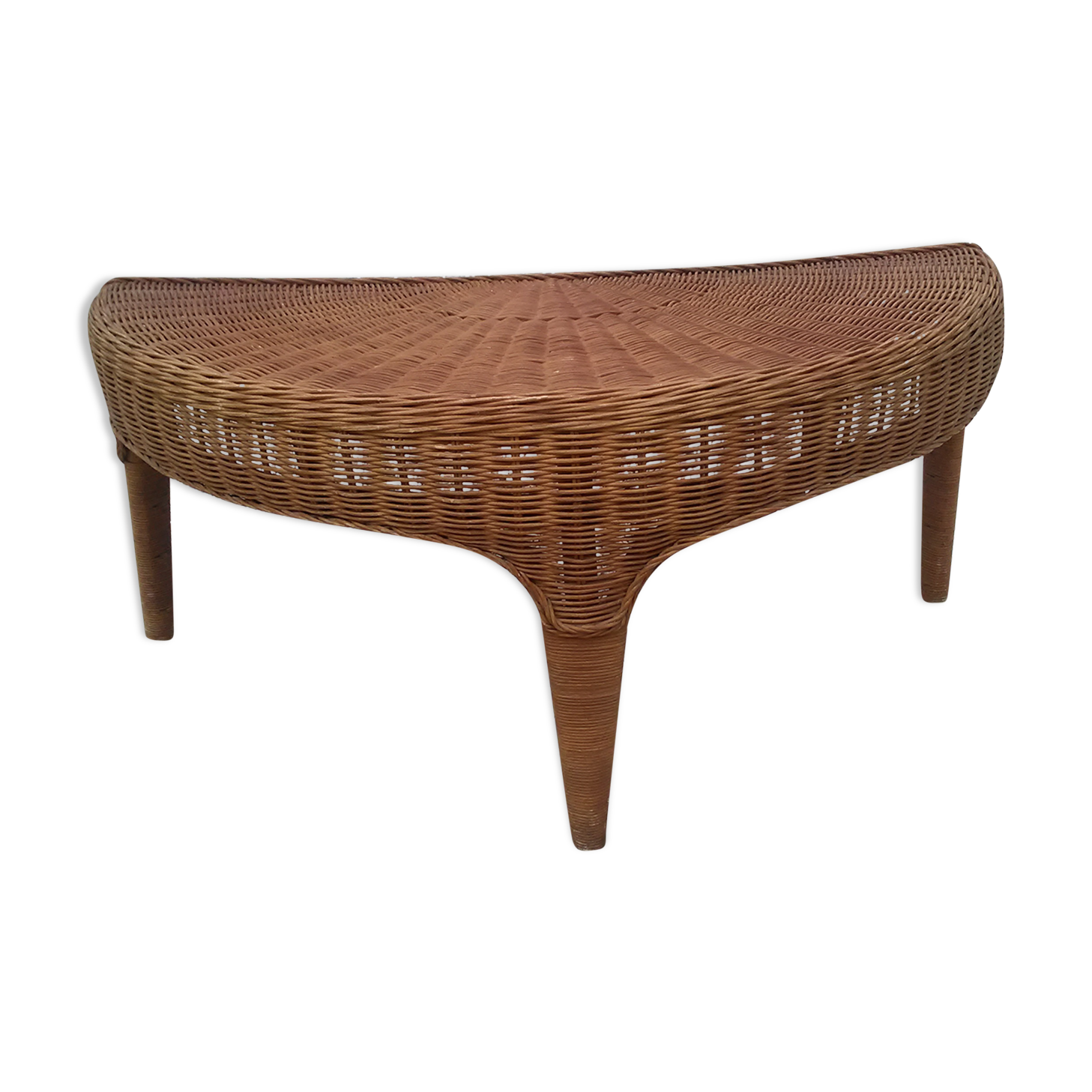 Rattan half-moon coffee table