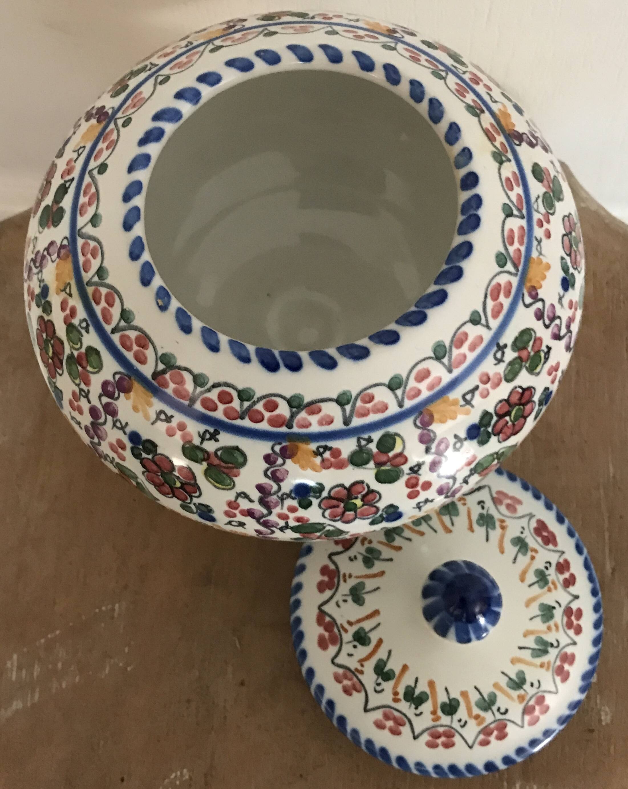Jar, candy dish in enamelled ceramic with hand-painted decoration by p.arzobispo