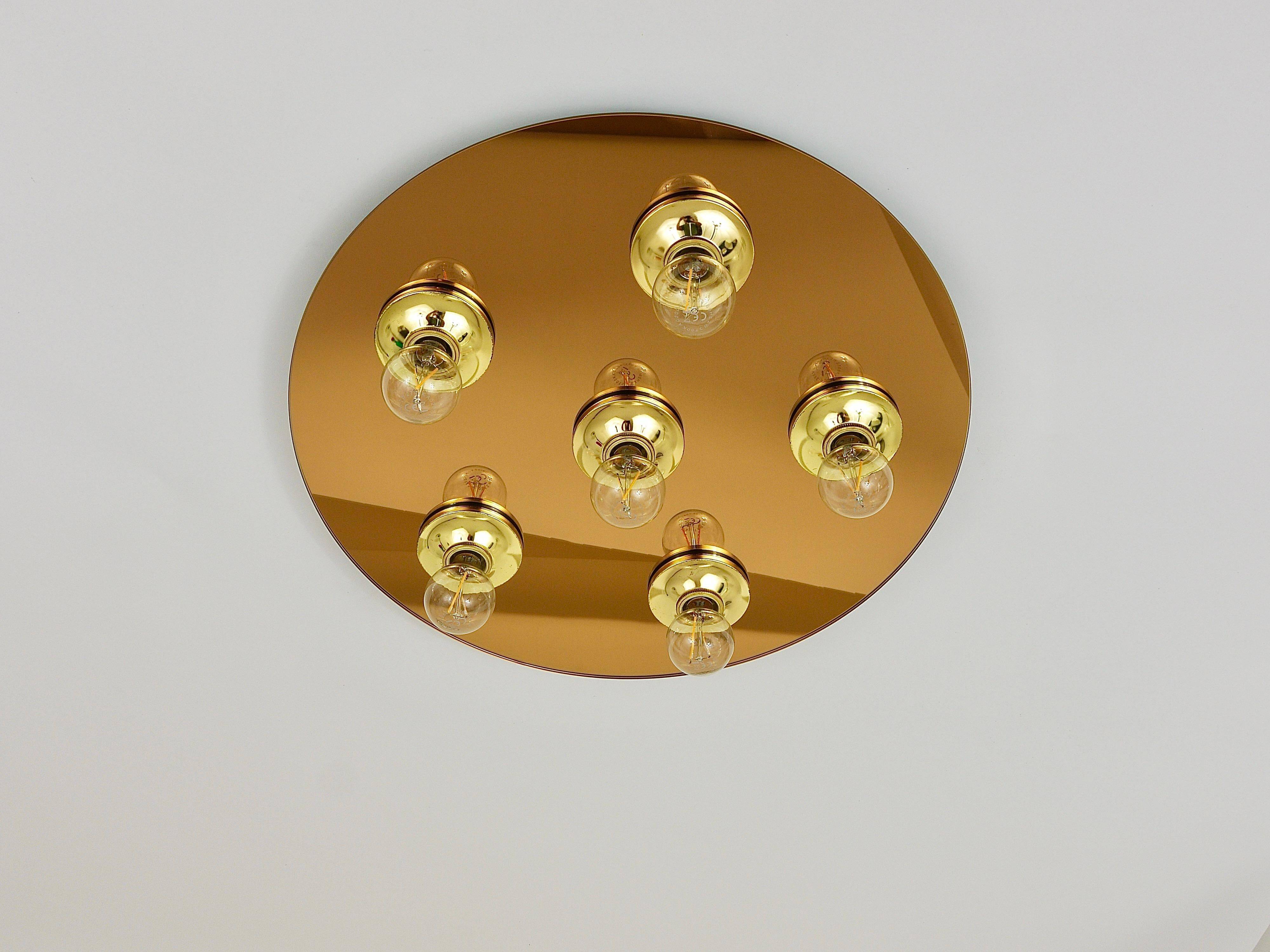 Fontana Arte Style Mirror in Gilded Bronze Glass Ceiling Light or Wall Sconce, Italy, 1970s