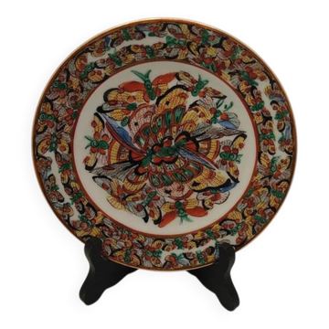 Plate 1000 butterflies family canton pink floral polychrome decor Asia-Z851