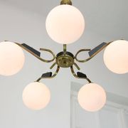 Mid-Century Modern Italian Brass and Opaline Chandelier, 1960