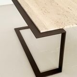 Italian mid-century travertine marble coffee table and metal base, 1970